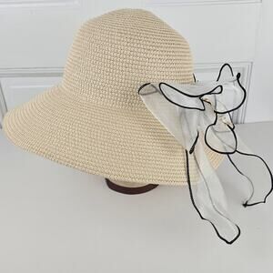 Wide brim cream sun hat floral boho bridesmaid spring Easter church trad